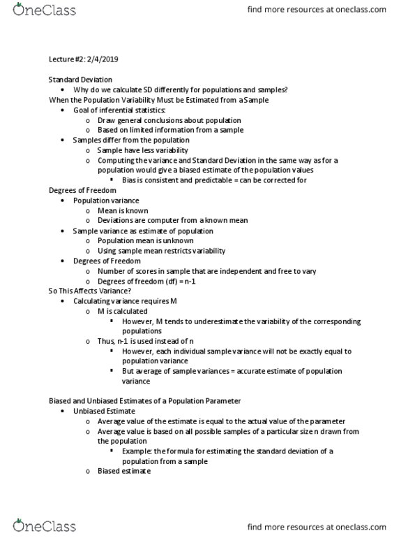 PSYC 21621 Lecture Notes - Lecture 9: Variance, Statistical Inference, Statistical Parameter thumbnail