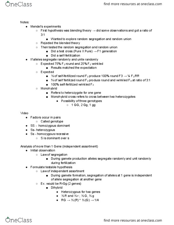 BIO207H5 Lecture Notes - Lecture 4: Dihybrid Cross, Mendelian Inheritance, Zygosity thumbnail