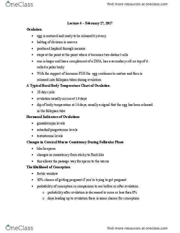 PSY354H5 Lecture Notes - Lecture 4: Fallopian Tube, Ovulation, Gonadotropin thumbnail