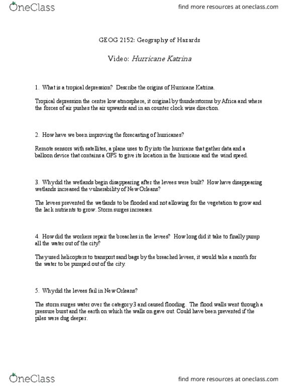 Geography 2152F/G Lecture 8: Video Questions - Hurricane Katrina thumbnail