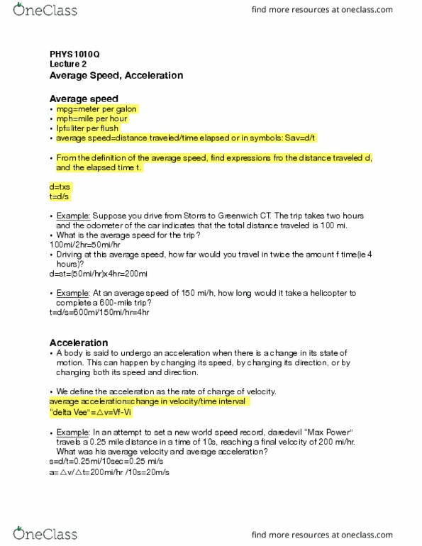 PHYS 1010Q Lecture 2: Average Speed, Acceleration thumbnail