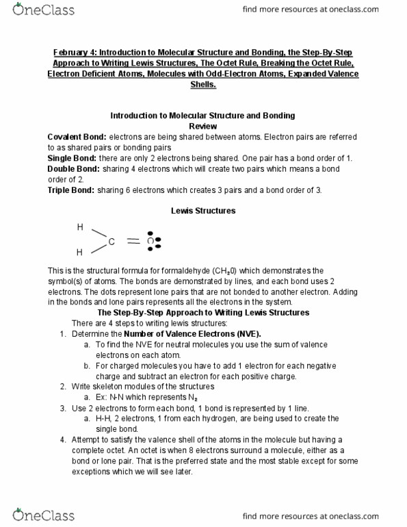 CHEM101 Lecture 13: February 4: Introduction to Molecular Structure and Bonding, the Step-By-Step Approach to Writing Lewis Structures, thumbnail