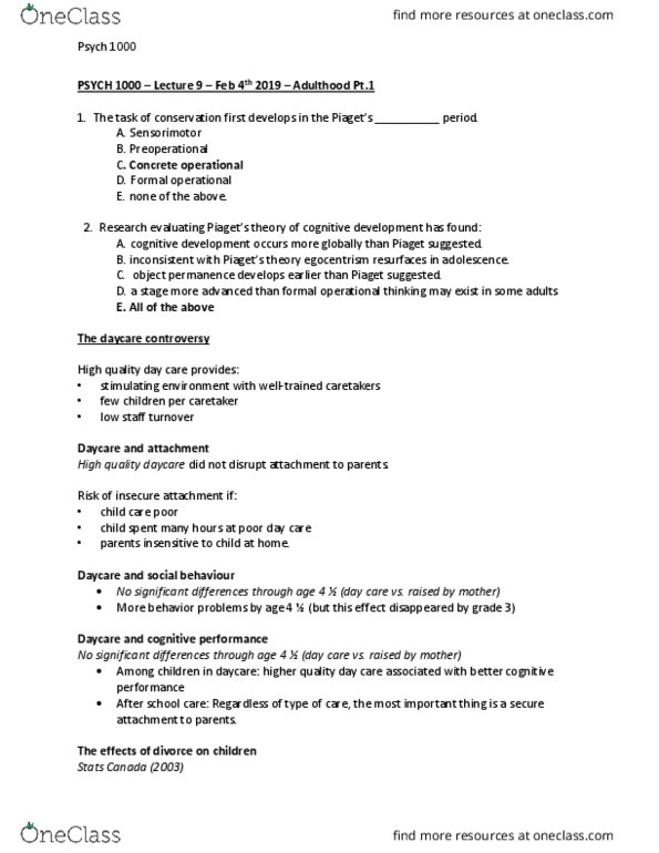 Psychology 1000 Lecture Notes - Lecture 9: Object Permanence, Egocentrism, Psych thumbnail