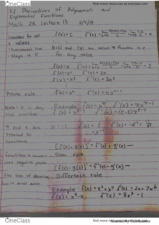 MATH 2A Lecture 13: 3.1 Derivatives of Polynomials and Exponential Functions cover image