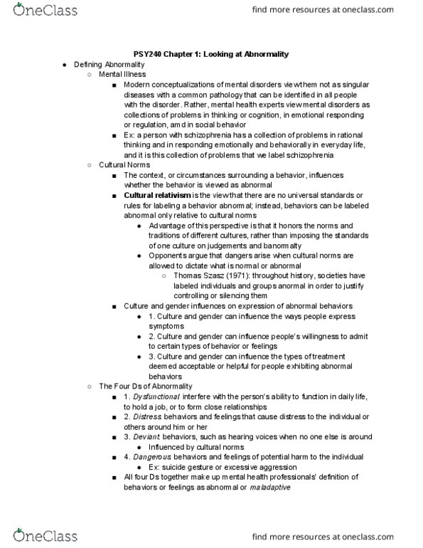 PSY240H1 Chapter Notes - Chapter 1: Thomas Szasz, Cultural Relativism, Behaviorism thumbnail