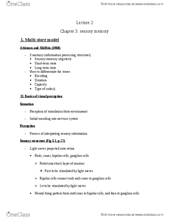 PSYC 2700 Chapter Notes - Chapter 3: Occipital Lobe, Saccade, Sensory Memory thumbnail