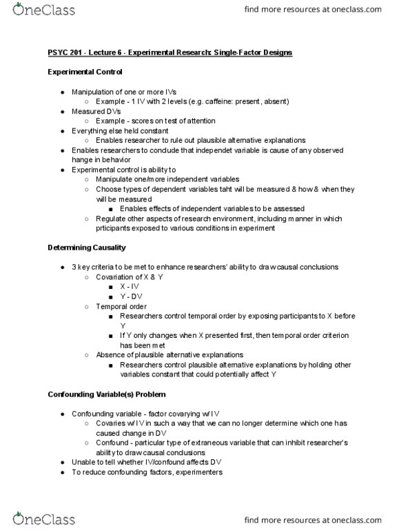 PSYC 201W Lecture Notes - Lecture 6: Confounding, Dependent And Independent Variables, Caffeine thumbnail