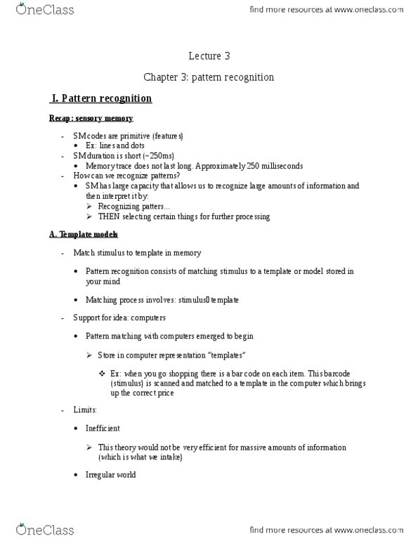 PSYC 2700 Chapter Notes - Chapter 3: Yob (Band), Pattern Matching, Simple Features thumbnail