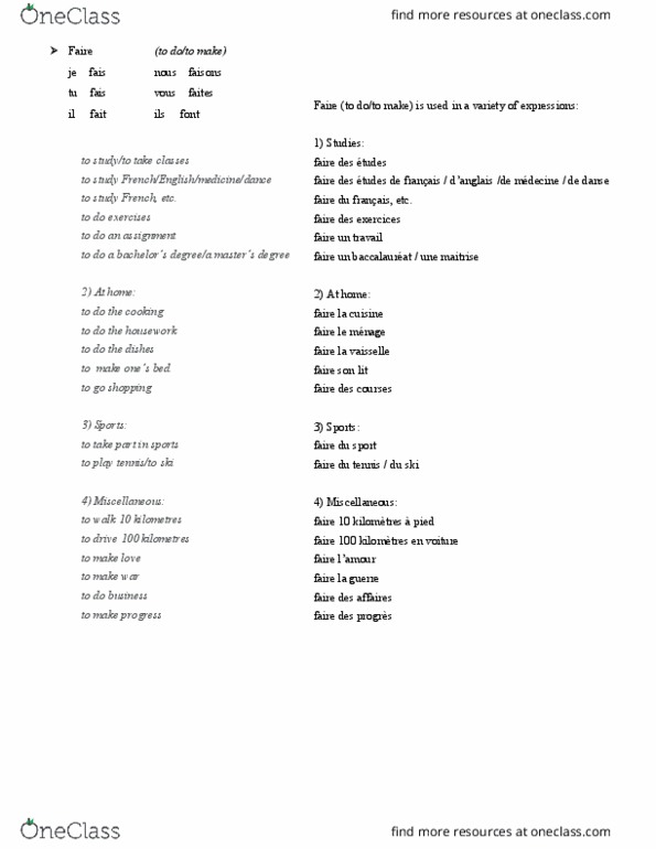 French 1002 Chapter Notes - Chapter 7: Infinitive, Regular And Irregular Verbs thumbnail