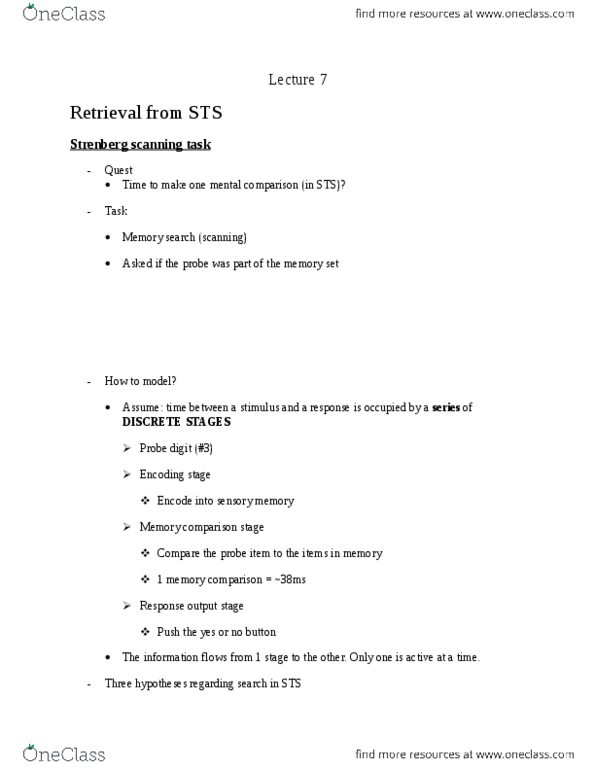 PSYC 2700 Lecture Notes - Lecture 7: Sensory Memory, Endel Tulving thumbnail