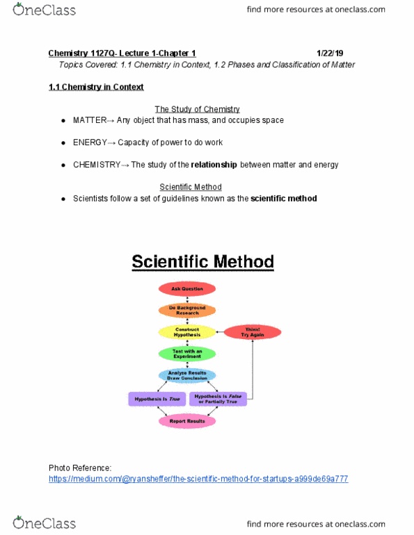 CHEM 1127Q Lecture Notes - Lecture 1: Scientific Method, Sodium Bicarbonate, Trail Mix cover image