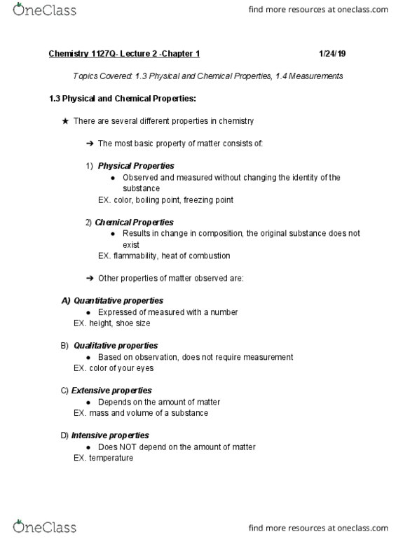 CHEM 1127Q Lecture Notes - Lecture 2: Melting Point, Kelvin cover image