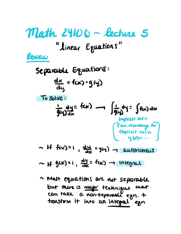 MATH 2410Q Lecture 5: Linear Equations cover image