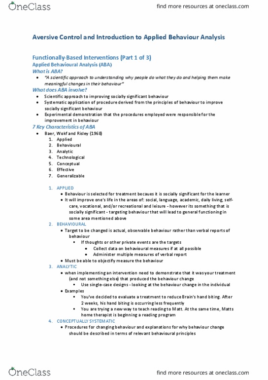 PSYC214 Lecture Notes - Lecture 10: Applied Behavior Analysis, Brain Injury, Reinforcement thumbnail