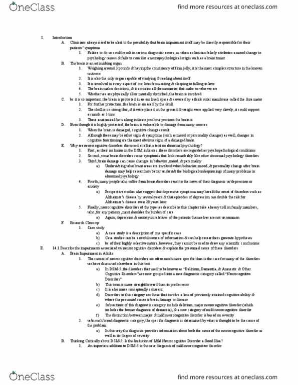 PSYC 335 Chapter Notes - Chapter 14: Dsm-5, Dura Mater, Cognitive Disorder thumbnail