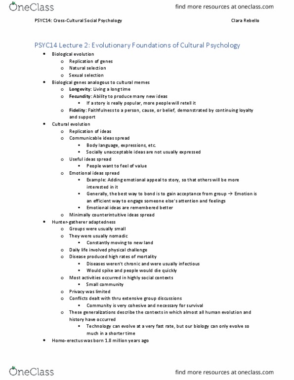 PSYC14H3 Lecture Notes - Lecture 2: Evolution, Fecundity, Sexual Selection thumbnail