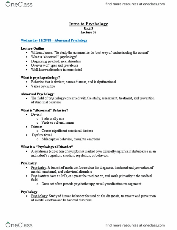 L33 Psych 100B Lecture Notes - Lecture 36: Medication Therapy Management, Abnormal Psychology, Mental Disorder thumbnail