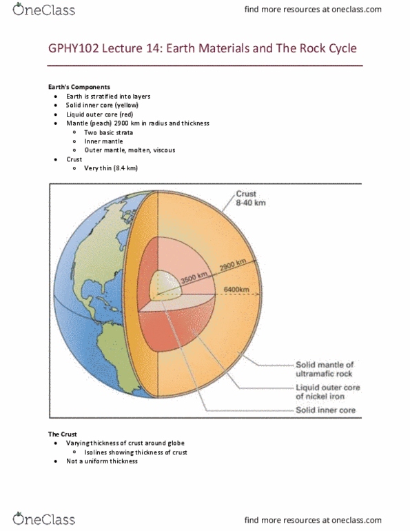 GPHY 102 Lecture Notes - Lecture 14: Outer Core, The Crust, Geologic Map cover image