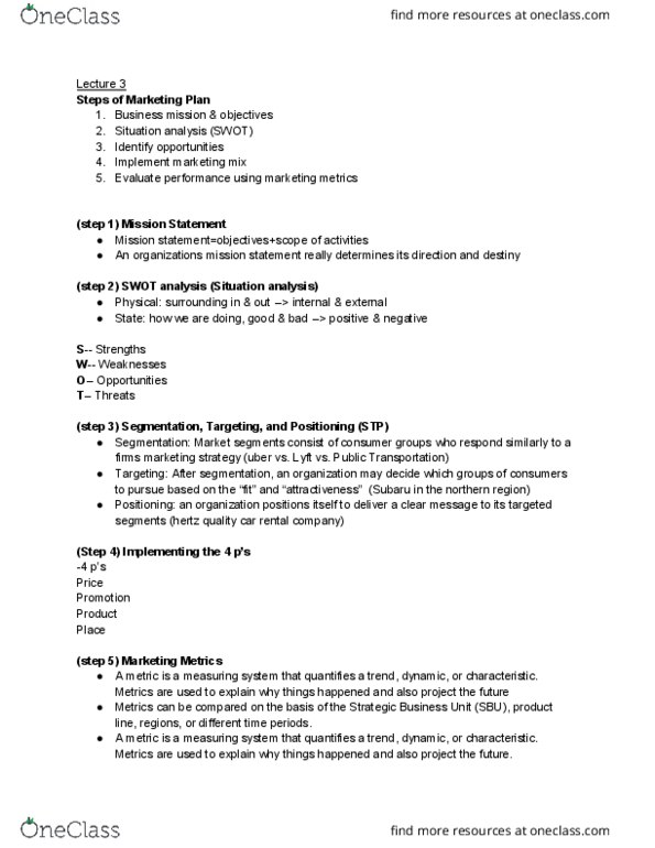 MKT 250 Lecture 3: Chapter 2 (continued) Lecture 3 thumbnail