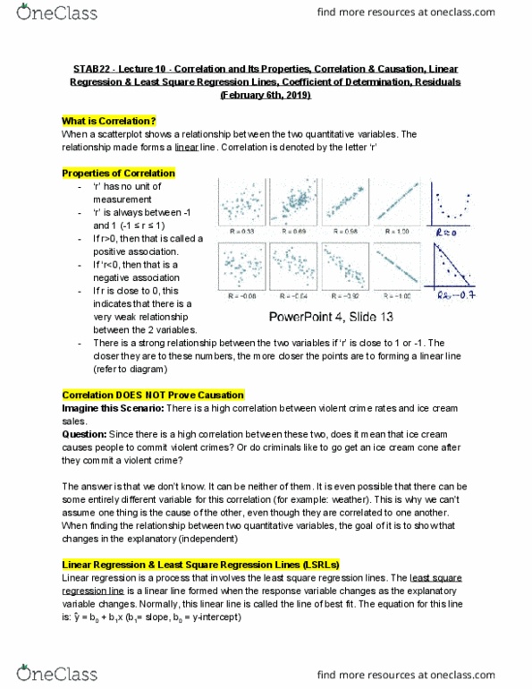 STAB22H3 Lecture 10: Correlation and Its Properties, Correlation & Causation, Linear Regression & Least Square Regression Lines, Coefficient of Determination, Residuals thumbnail