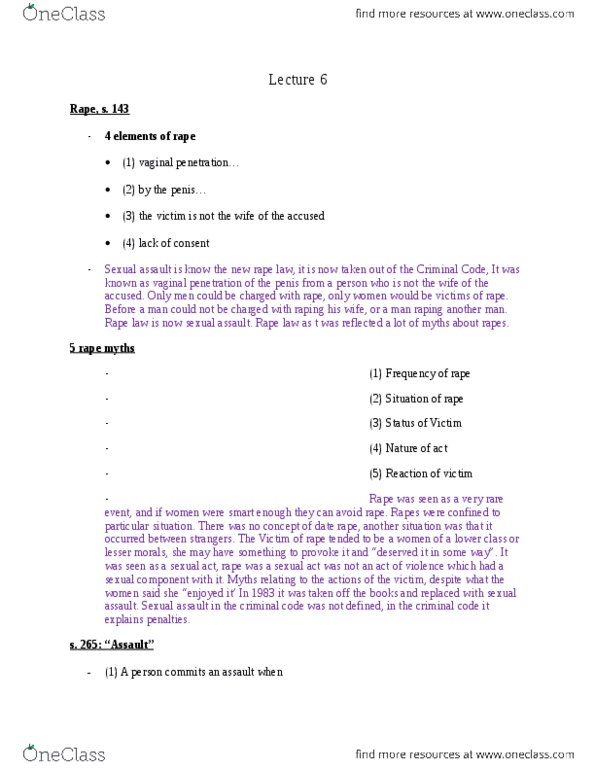 LAWS 2302 Lecture Notes - Lecture 6: Indictable Offence, Rape Shield Law, Summary Offence thumbnail