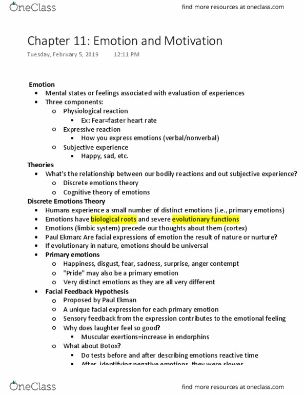 PSY 202 Lecture 5: Chapter 11 Emotion and Motivation thumbnail