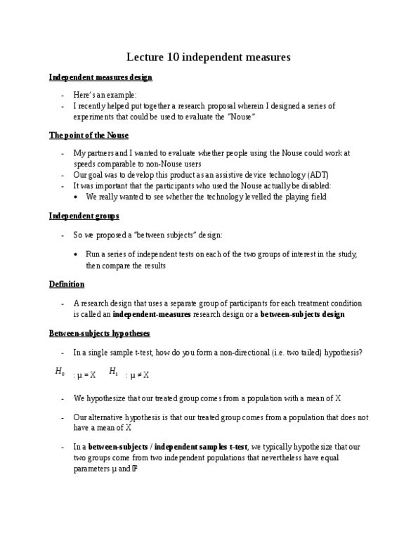 PSYC 2002 Lecture Notes - Lecture 10: Repeated Measures Design, Null Hypothesis, Statistical Hypothesis Testing thumbnail