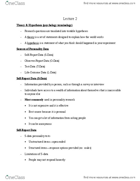 PSYC 2600 Lecture Notes - Lecture 2: Functional Magnetic Resonance Imaging, Test Data, Naturalistic Observation thumbnail