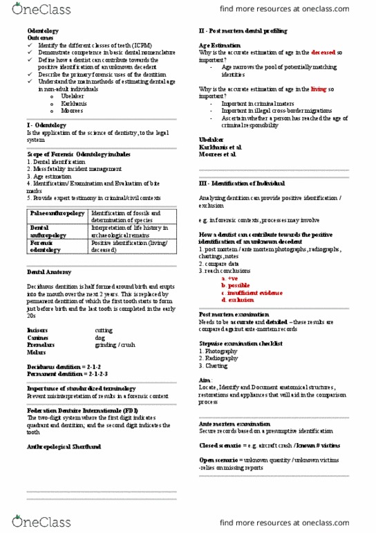 FNSC2200 Lecture Notes - Lecture 15: Forensic Dentistry, Deciduous Teeth, International Classification Of Health Interventions thumbnail