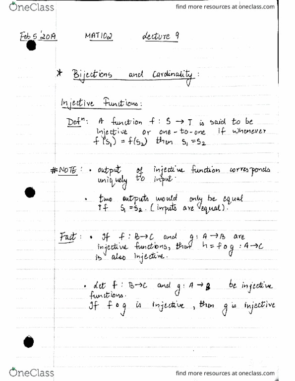 MAT102H5 Lecture Notes - Lecture 9: Surjective Function cover image