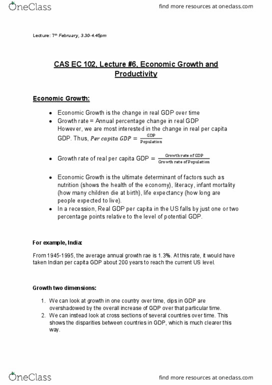 CAS EC 102 Lecture Notes - Lecture 6: Potential Output, Infant Mortality, Physical Capital thumbnail