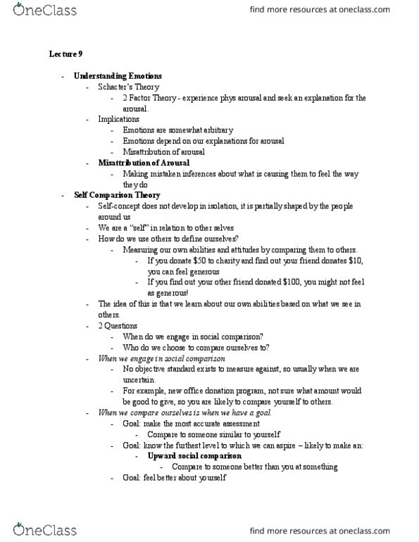 PSY BEH 104S Lecture Notes - Lecture 9: Social Comparison Theory, Ingratiation, Negative Feedback thumbnail