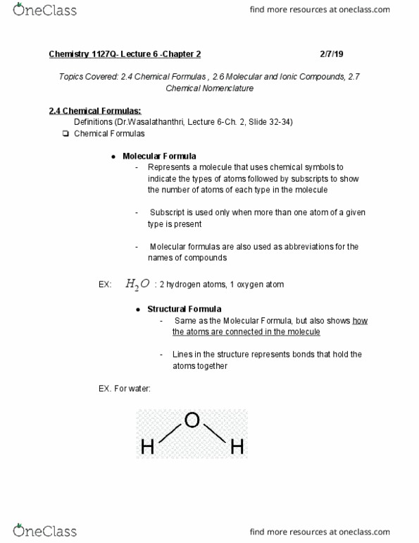 CHEM 1127Q Lecture Notes - Lecture 6: Ionic Bonding, Nonmetal, Sodium Nitrate cover image