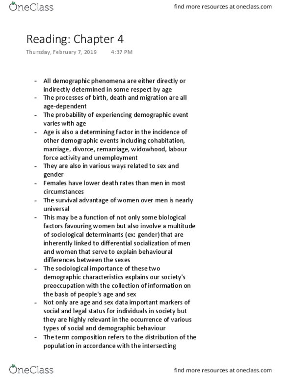 SOCI 234 Chapter Notes - Chapter reading : Population Pyramid, Demographic Transition, Demographic Dividend thumbnail