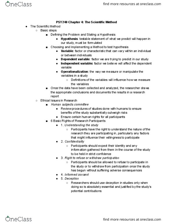 PSY240H1 Chapter Notes - Chapter 4: Informed Consent, Operationalization, Demand Characteristics thumbnail