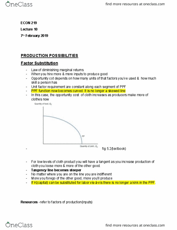 ECON 219 Lecture Notes - Lecture 10: Diminishing Returns, Tangent, Forego thumbnail