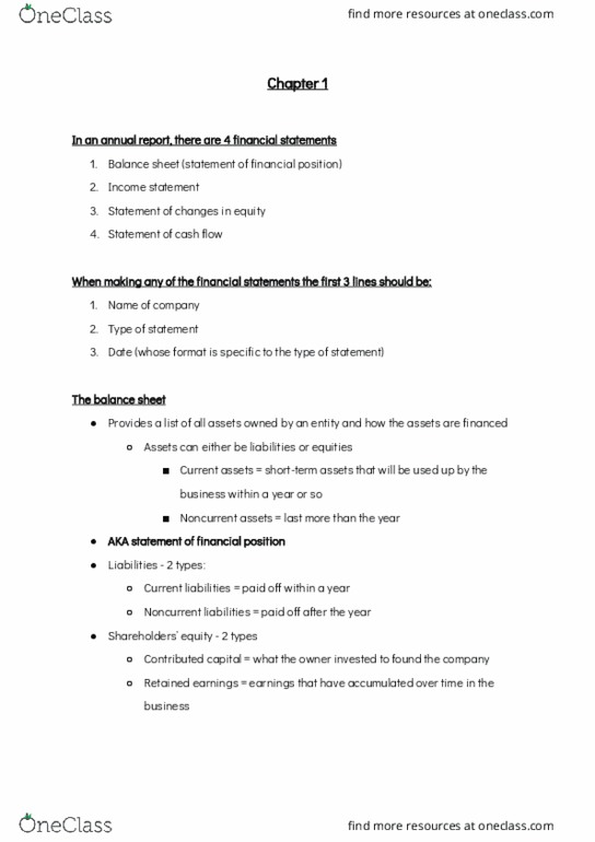 BUSI 1001 Lecture Notes - Lecture 1: Current Liability, Retained Earnings, Financial Statement thumbnail
