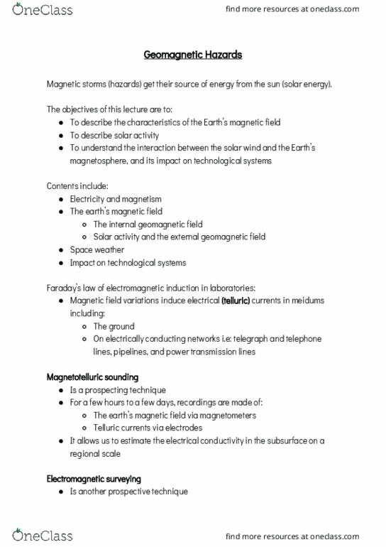 ERTH 2415 Lecture Notes - Lecture 13: Electromagnetic Induction, Magnetotellurics, Solar Wind thumbnail