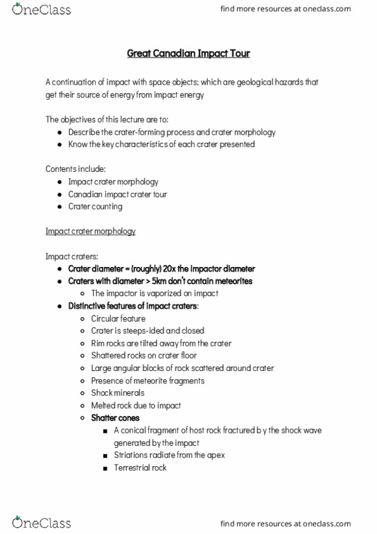 ERTH 2415 Lecture Notes - Lecture 15: Crater Counting, Impact Crater, Algonquin Provincial Park thumbnail