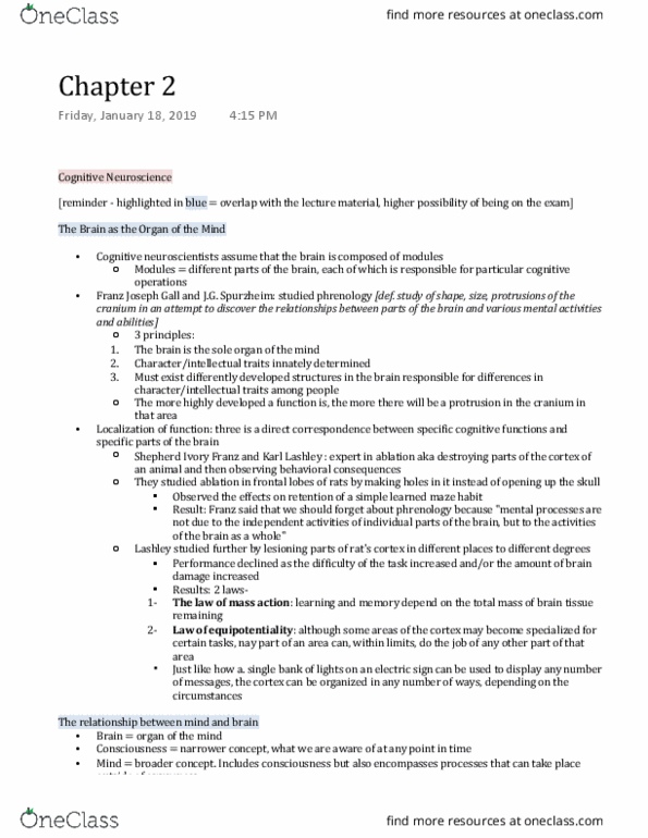 PSYC 213 Chapter Notes - Chapter 2: Karl Lashley, Magnetoencephalography, Information Transfer thumbnail