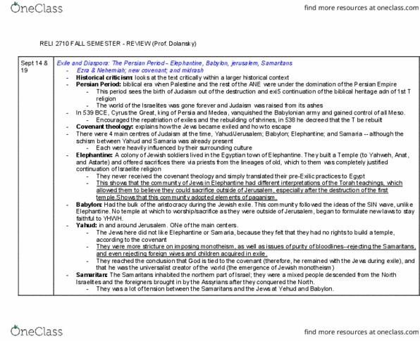 RELI 2710 Lecture Notes - Lecture 1: Covenant Theology, Babylonian Captivity, Historical Criticism thumbnail