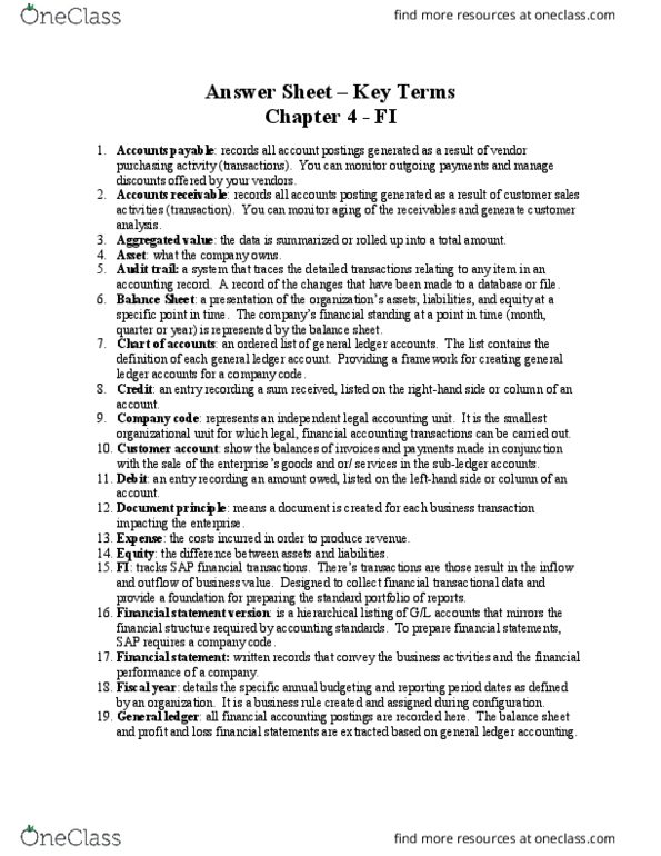 BUS 301 Chapter Notes - Chapter 4: General Ledger, Audit Trail, Subledger thumbnail