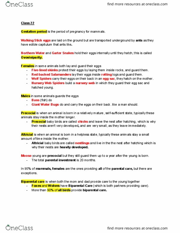 BIOL 1902 Lecture Notes - Lecture 22: Bass (Fish), Altricial, Precocial thumbnail