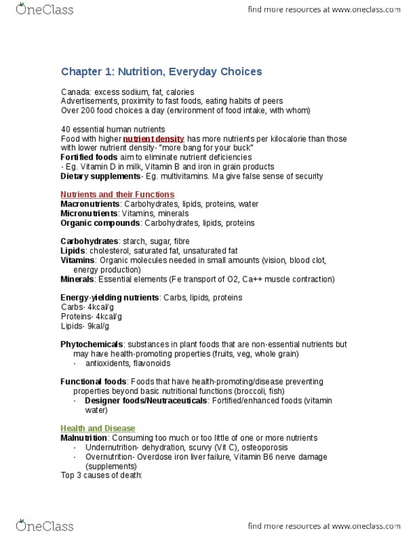 BPK 110 Chapter Notes - Chapter 1: Vitamin B6, Saturated Fat, Unsaturated Fat thumbnail