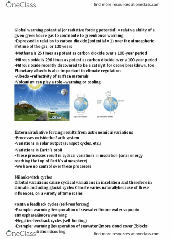 ENV100Y5 Lecture Notes - Lecture 3: Global Warming Potential, Milankovitch Cycles, Greenhouse Effect thumbnail
