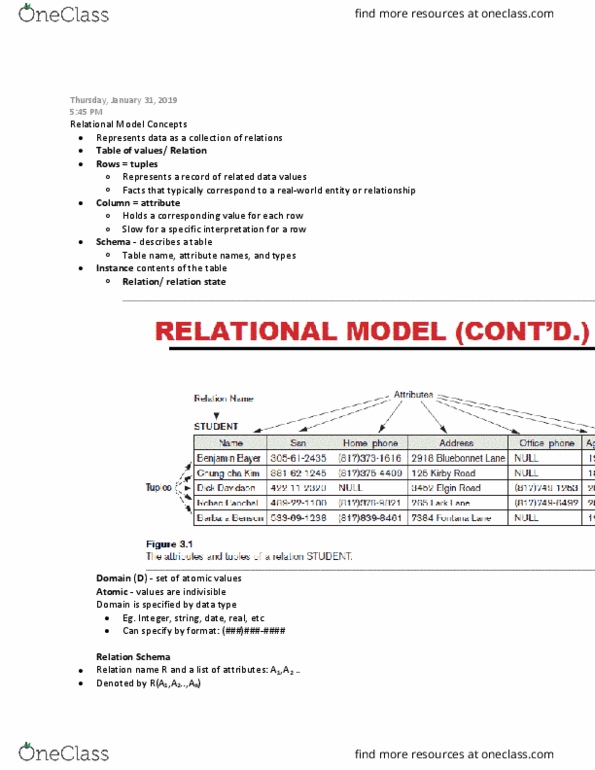 CS338 Lecture Notes - Lecture 2: Relational Model, Arity, Cardinality thumbnail