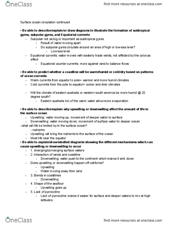 EARTHSS 3 Lecture Notes - Lecture 12: Downwelling, Pycnocline, Ocean Current thumbnail