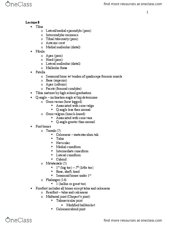 MOVESCI 230 Lecture Notes - Lecture 8: Genu Valgum, Genu Varum, Coxa Valga thumbnail