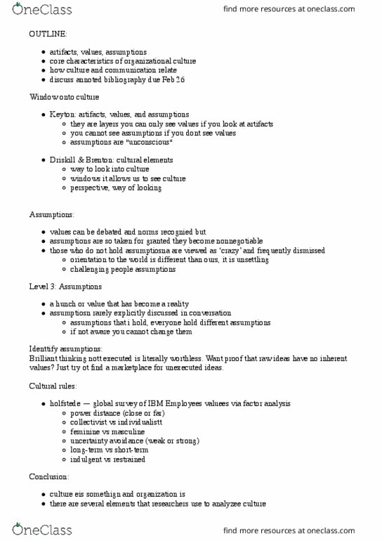 COMM 2P65 Lecture Notes - Lecture 4: Organizational Culture, Factor Analysis, Time Horizon thumbnail