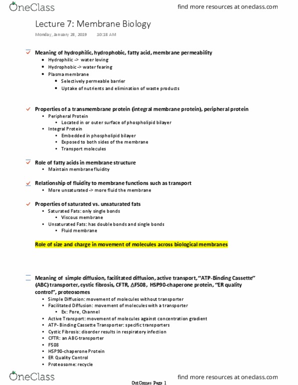 Biology 1002B Chapter Outcomes: Lecture 7 Membrane Biology thumbnail